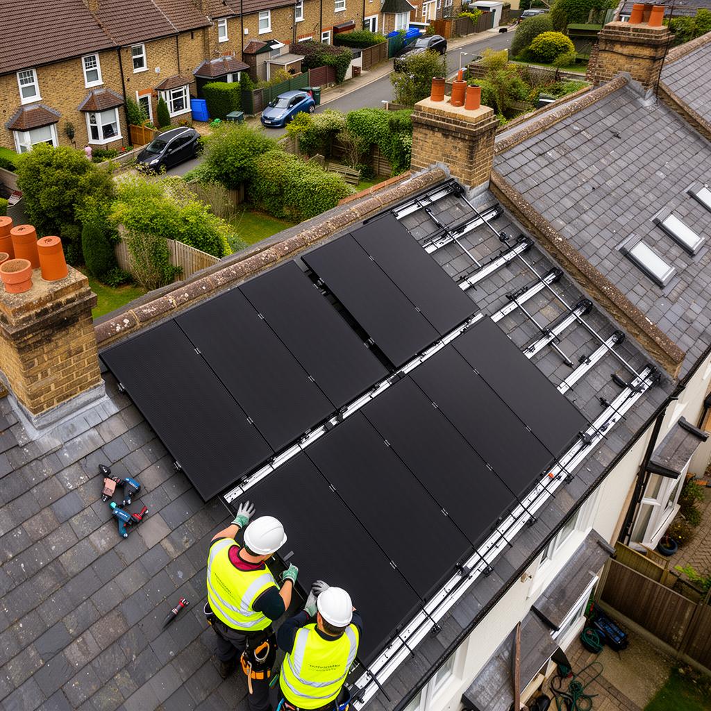 Aerial view of solar PV installation on a UK home